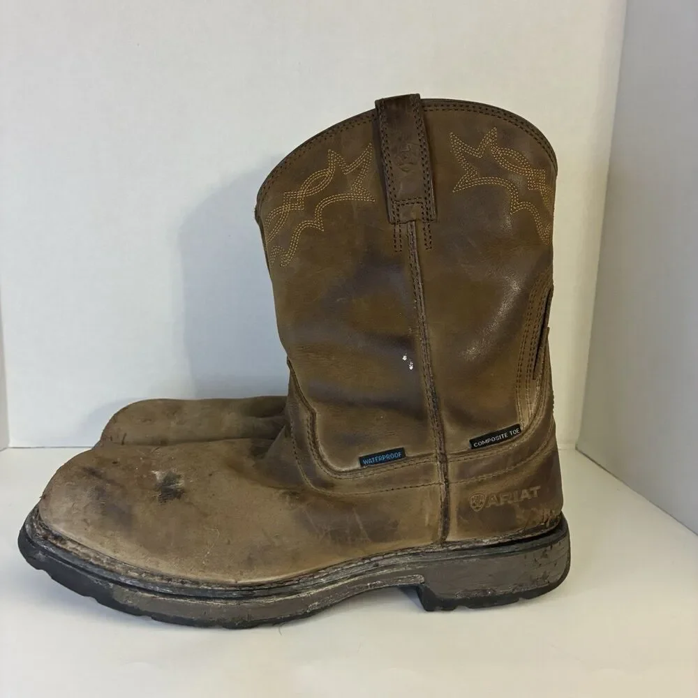 Ariat WorkHog Men’s 10.5 EE Brown Waterproof Composite Toe Pull On Work Boots
